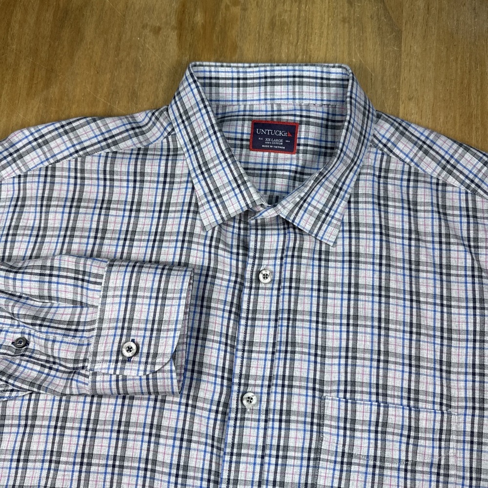 UNTUCKit Men's XXL Reg Fit Gray Multicolor Plaid‎ Long Sleeve Button Down